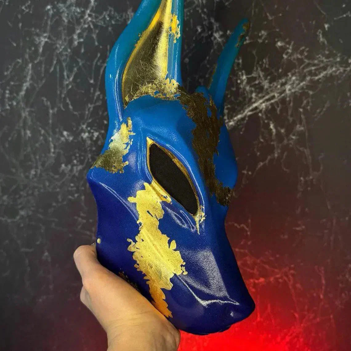 Anubis-Maskenkunst Blau und Gold Wolf Schakal Anch